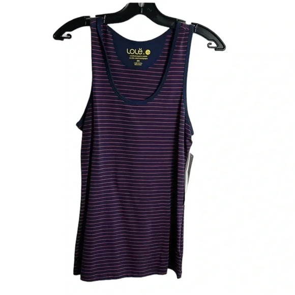 LOLE PINNACLE long tank top cami striped blue,pink organic cotton scoop neckline - Picture 1 of 12